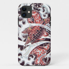 Capa Para iPhone 11 Desenho de Tatuagem Koi Vermelho