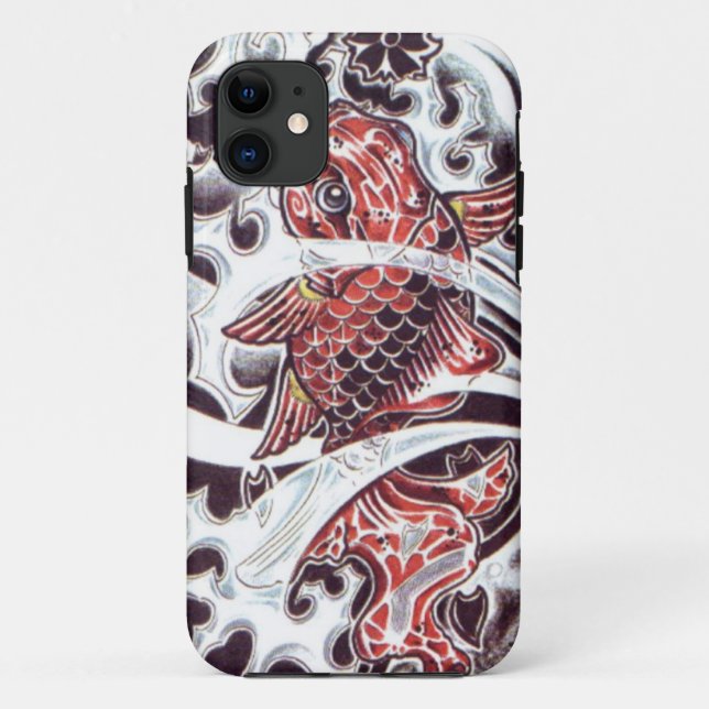 Capa Para iPhone 11 Desenho de Tatuagem Koi Vermelho (Verso)