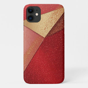 Capa Para iPhone 11 Desenho Geométrico Abstrato Vermelho e Dourado
