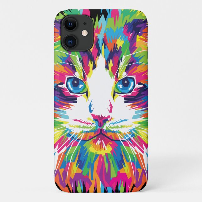 Capa Para iPhone 11 Desenho Geométrico Prismático de Rosto de Gato-324 (Verso)