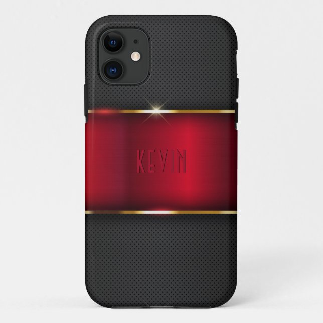 Capa Para iPhone 11 Desenho metálico falso vermelho e cinza escuro (Verso)