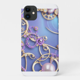 Capa Para iPhone 11 Desenho Ornamental Roxo e Dourado