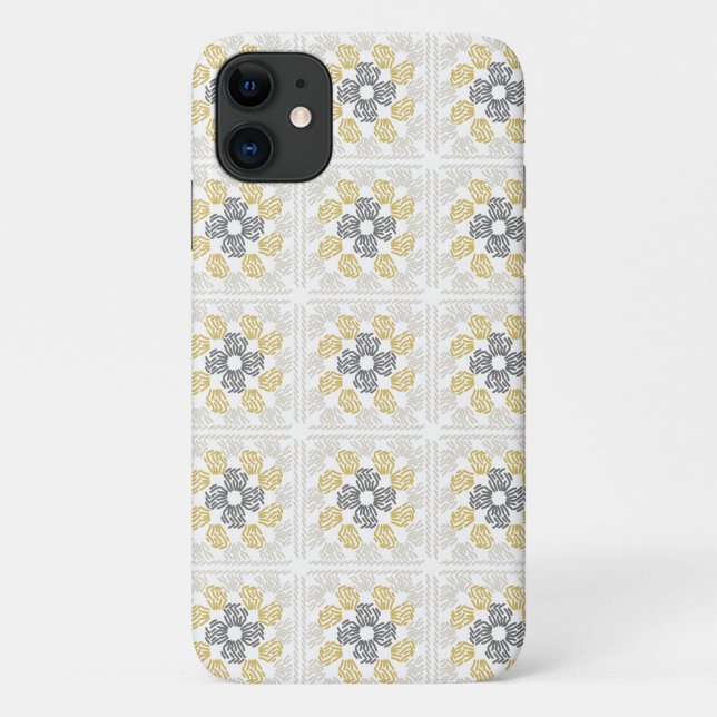 Capa Para iPhone 11 Desenho quadrado da vovó cinza amarela (Verso)