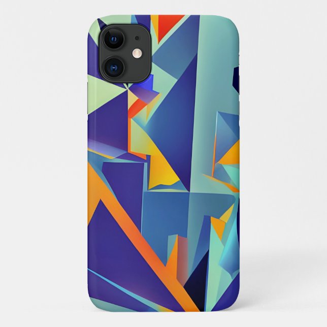 Capa Para iPhone 11 Design abstrato 290 Cubismo Azul Laranja (Verso)