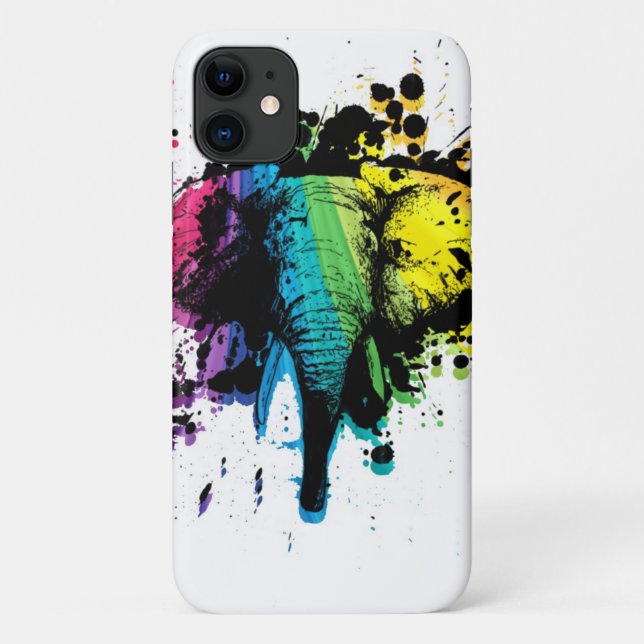 Capa Para iPhone 11 Design Abstrato do Elefante Bull Rainbow (Verso)