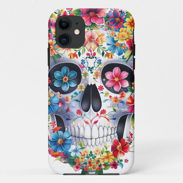 Capa Para iPhone 11 Design de Caveira Floral (Verso)