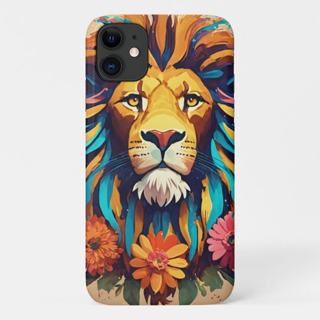 Capa Para iPhone 11 Design de Cobrir iPhone de Lion de Vidro Geométric (Verso)