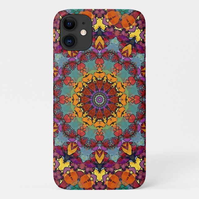 Capa Para iPhone 11 Design de Cor Azul de Mandala Geométrica (Verso)