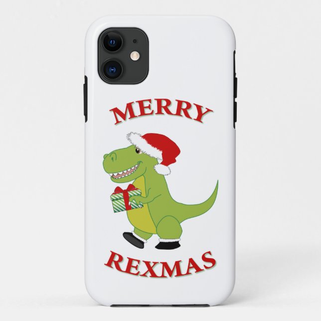 Capa Para iPhone 11 design de dinossauro T-Rex feliz de Rexmas de  (Verso)