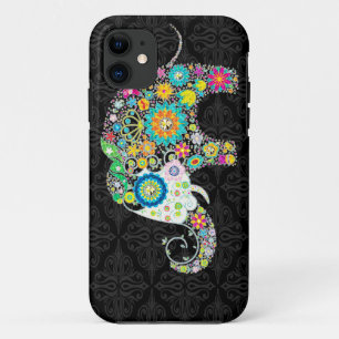Capa Para iPhone 11 Design de Elefante Colorida de Flores Retro