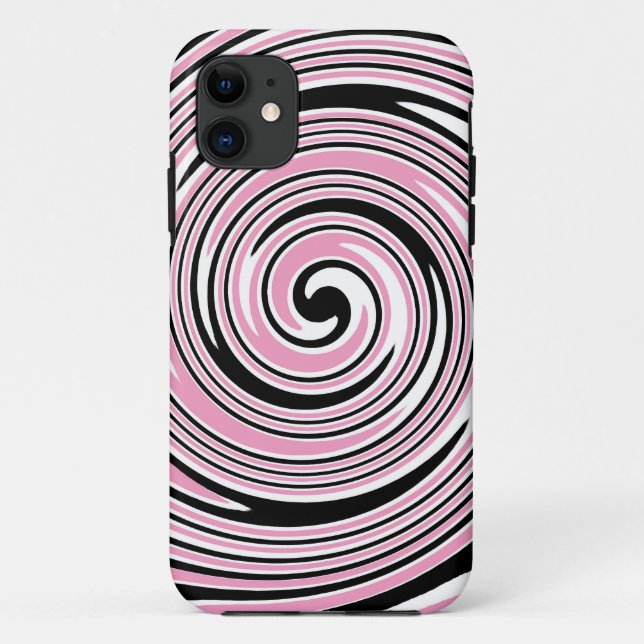 Capa Para iPhone 11 Design de espiral de giro rosa e preto (Verso)