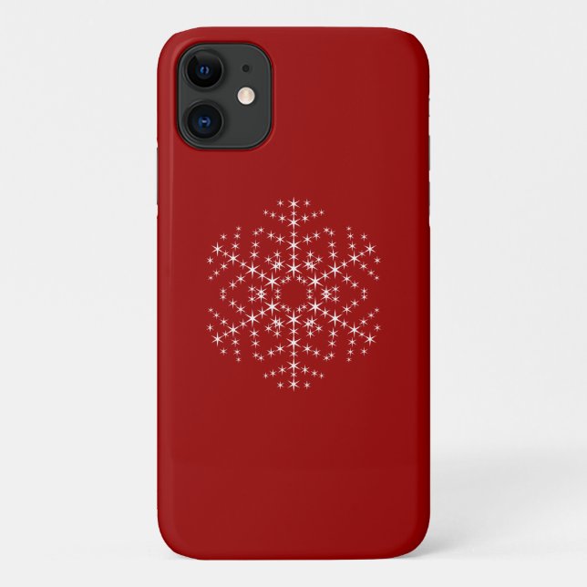 Capa Para iPhone 11 Design de floco de neve em vermelho escuro e branc (Verso)