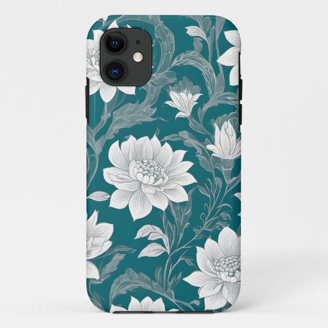 Capa Para iPhone 11 Design de flor oriental branca (Verso)