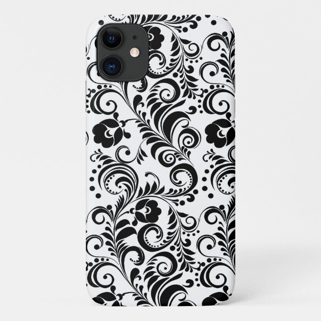 Capa Para iPhone 11 Design de fundo floral branco-preto-branco-branco- (Verso)