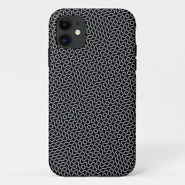 Capa Para iPhone 11 Design de Linhas de Onda Pretas e Brancas (Verso)