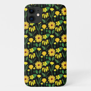 Capa Para iPhone 11 design de margarida amarela a preto