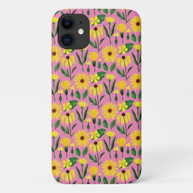 Capa Para iPhone 11 design de margarida amarela a rosa (Verso)
