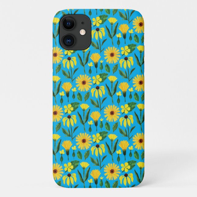 Capa Para iPhone 11 design de margarida amarela em aqua (Verso)