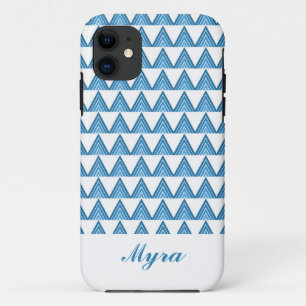 Capa Para iPhone 11 Design de padrão geométrico branco e azul
