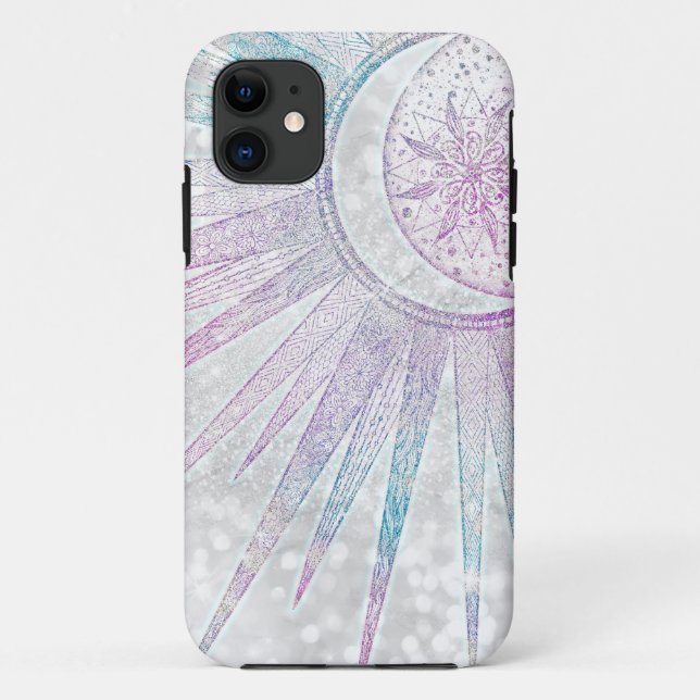 Capa Para iPhone 11 Design de prata Elegante Iridescente Sun Moon Mand (Verso)
