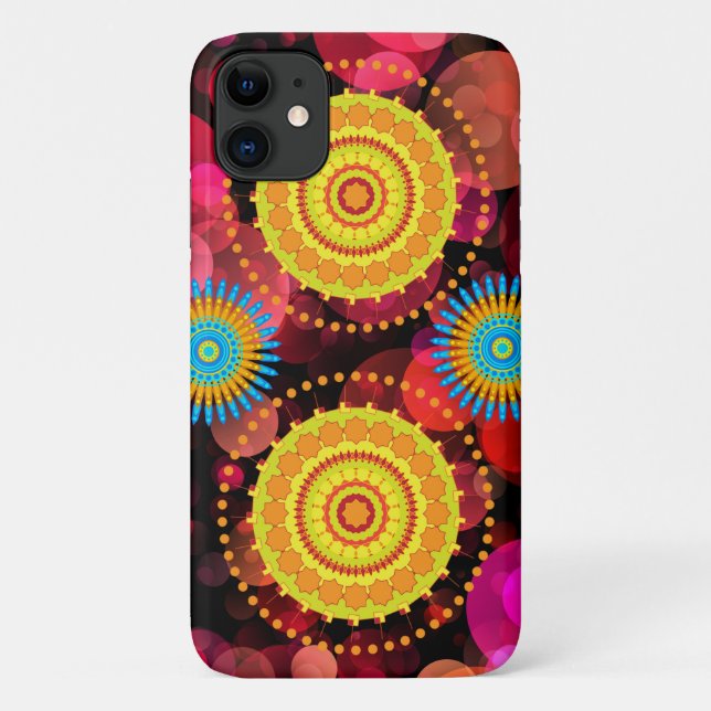 Capa Para iPhone 11 Design do Círculo Geométrico Amarelo de Mandala (Verso)