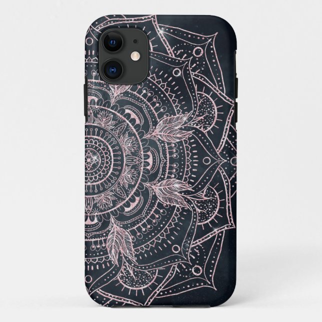 Capa Para iPhone 11 Design Elegante de Cinza de Mandala Dourada (Verso)