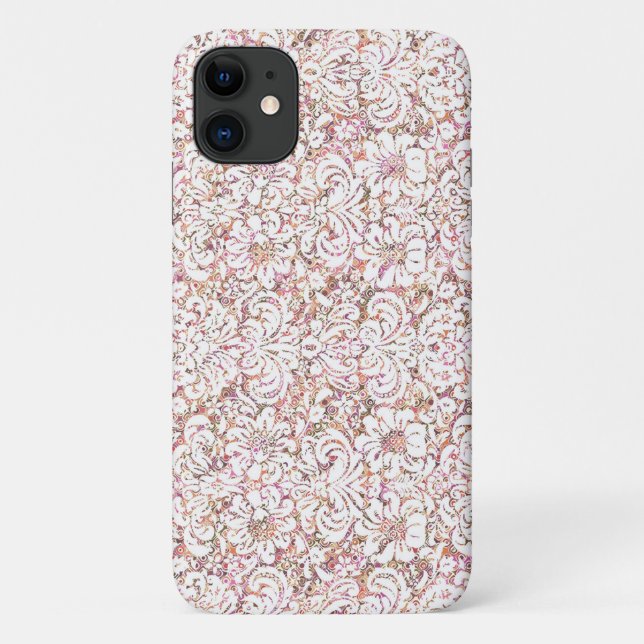 Capa Para iPhone 11 Design floral branco-rosa-claro (Verso)