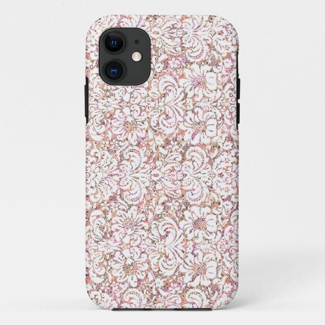 Capa Para iPhone 11 Design floral branco-rosa-claro (Verso)
