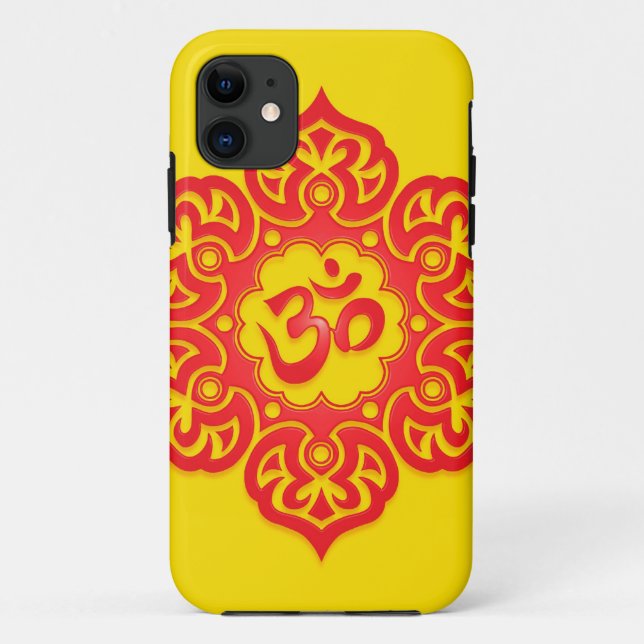 Capa Para iPhone 11 Design floral de Aum - vermelho e amarelo (Verso)