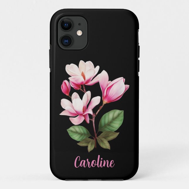 Capa Para iPhone 11 Design Floral de Flor de Nome Personalizado (Verso)