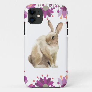 Capa Para iPhone 11 Design floral do coelhinho da Páscoa do fundo