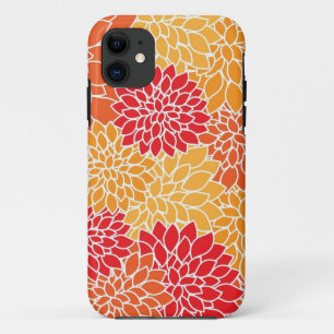Capa Para iPhone 11 design floral vermelho e laranja