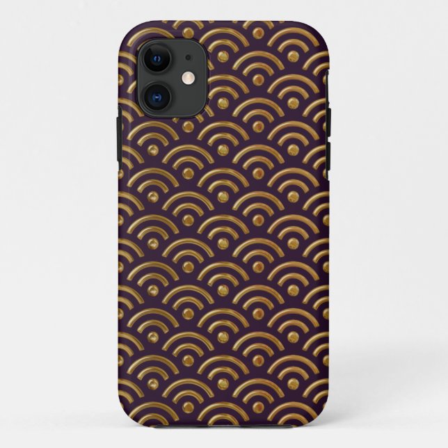 Capa Para iPhone 11 Design iPhone 5 Roxo e Dourado Seigaiha (Verso)