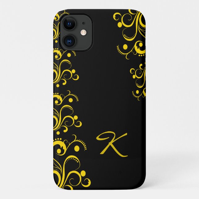 Capa Para iPhone 11 Design Ornamental Amarelo-Dourado Elegante (Verso)