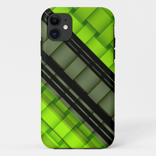 Capa Para iPhone 11 Design retro-gráfico de faixas pretas e verdes (Verso)