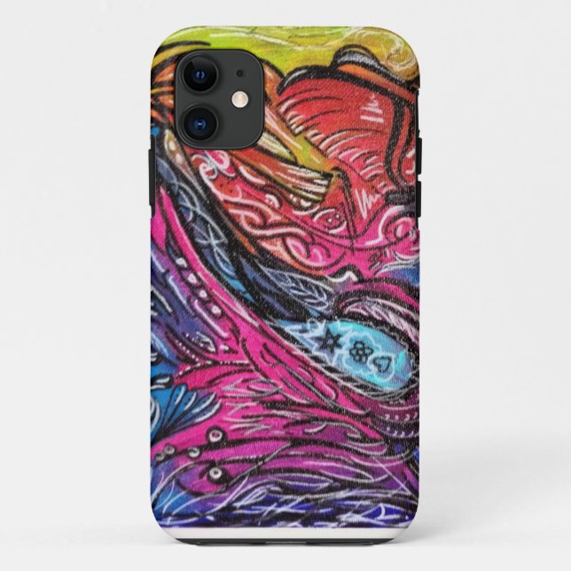 Capa Para iPhone 11 detalhes brancos e pretos no fundo multicolour (Verso)