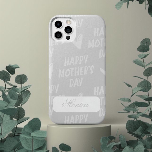 Capa Para iPhone 11 Dia de as mães feliz no nome personalizado de fund (Happy Mother's Day in gray background custom name Case-Mate iPhone Case)