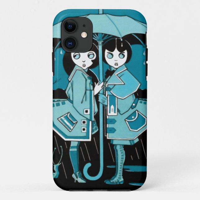 Capa Para iPhone 11 Dia de chuva em azul (Verso)