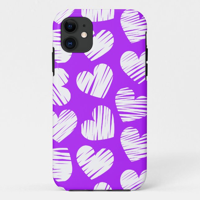 Capa Para iPhone 11 Dia de os namorados Cardíaco Branco Roxo Moderno (Verso)