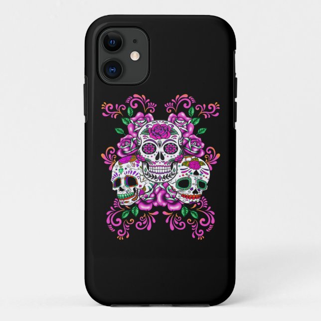Capa Para iPhone 11 Dia do Crânio de Açúcar Triplo, Rosa, Dos Mortos (Verso)