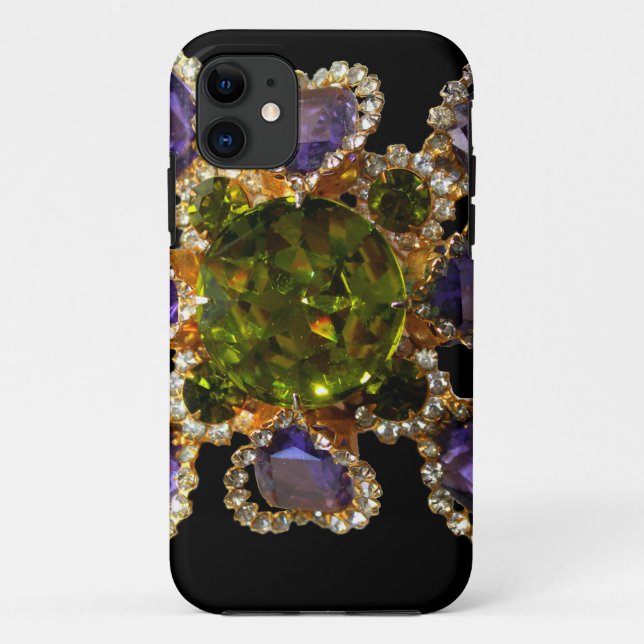 Capa Para iPhone 11 Diamantes Ametistas Roxos Emeralds joias (Verso)