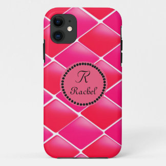 Capa Para iPhone 11 Diamantes Rosa e Coral com Monograma