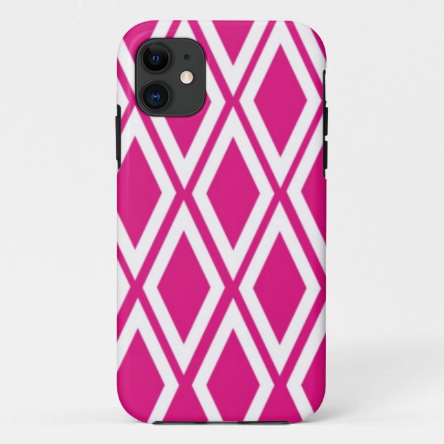 Capa Para iPhone 11 Diamantes rosa-quente e brancos (Verso)