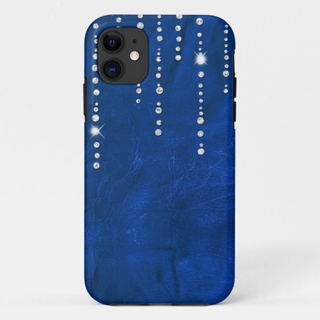 Capa Para iPhone 11 Diamantes Sobre Couro Azul (Verso)