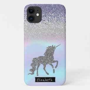 Capa Para iPhone 11 Diamantes Violeta Holográficos, Unicórnio Brilhant