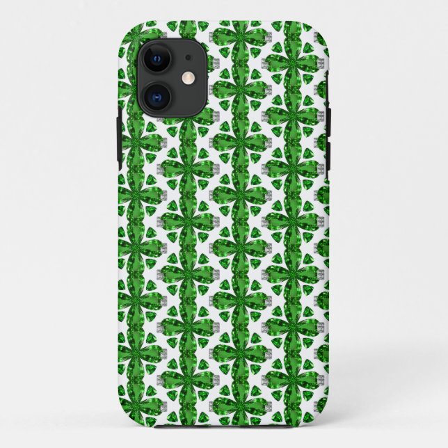 Capa Para iPhone 11 Diamond & Emerald Gemstone Art, Verde (Verso)