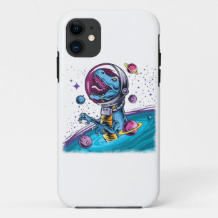 Capa Para iPhone 11 Dinossauro T-Rex Engraçado no Espaço