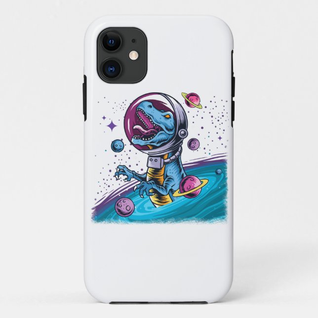 Capa Para iPhone 11 Dinossauro T-Rex Engraçado no Espaço (Verso)