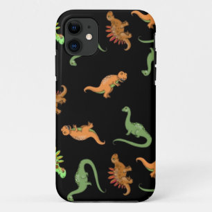 Capa Para iPhone 11 Dinossauros Fofos em Fundo Preto