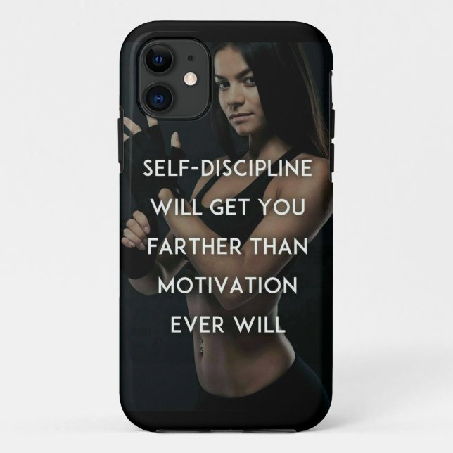 Capa Para iPhone 11 Disciplina vs Motivação - Inspiração Gym feminino (Verso)